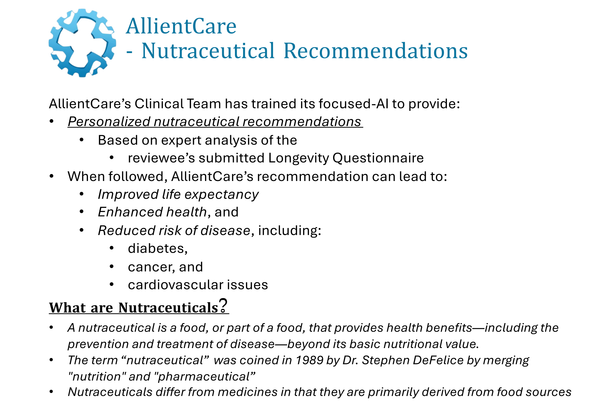 Nutraceutical recommendations 1